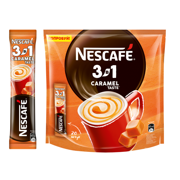 Кофе растворимый NESCAFÉ 3 в 1 Caramel, карамельный, 20 шт.